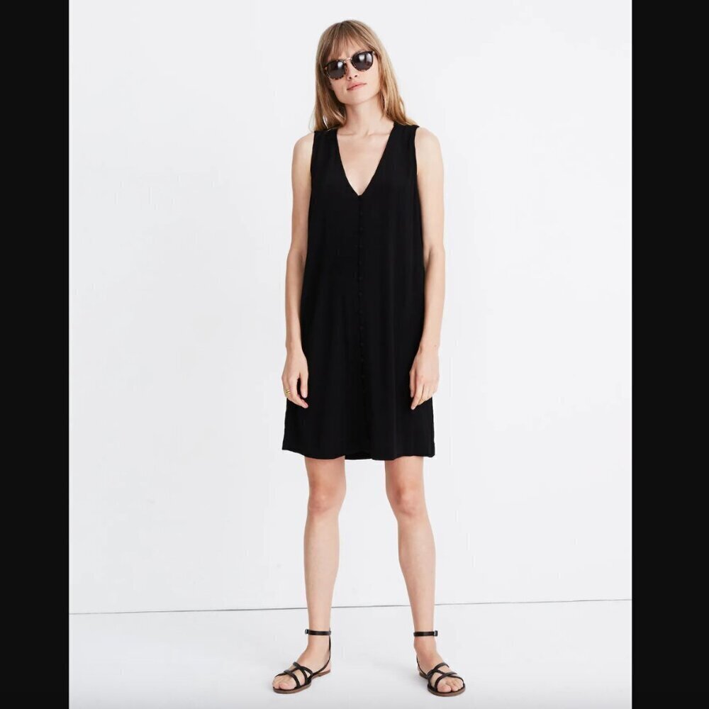 Madewell Heather Button-Front Mini Dress in True Black S